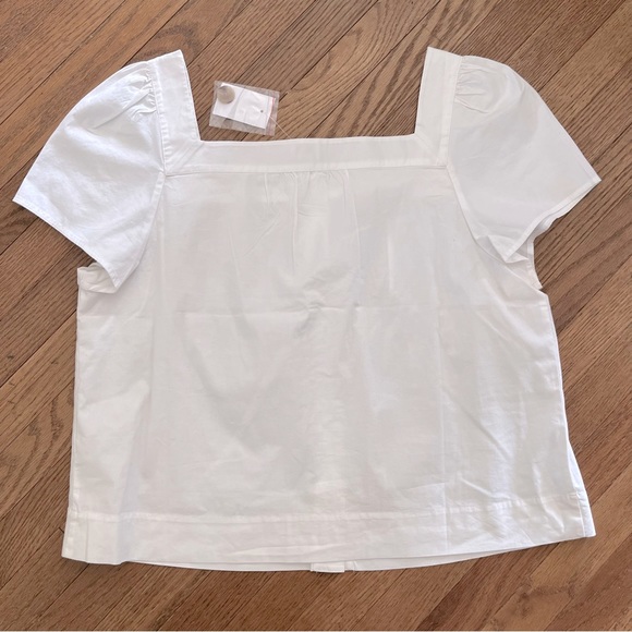 J.Crew Factory Short Sleeve White Blouse Button Detail Front Square Neck Large - Picture 4 of 6